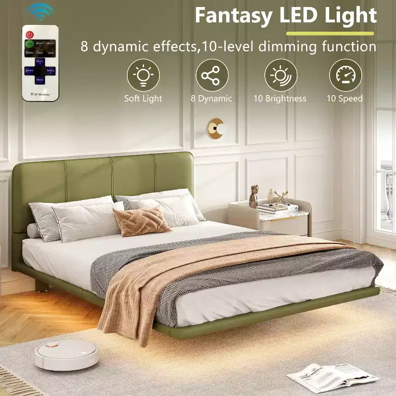 Base letto matrimoniale (Full/Queen Size) in pelle PU con luci LED - ModernLuxe