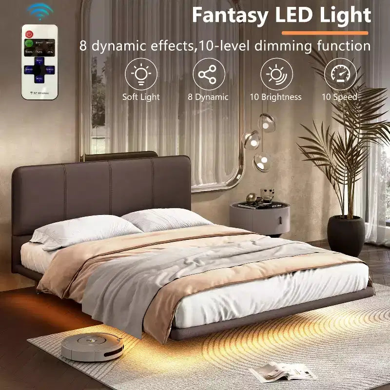 Base letto matrimoniale (Full/Queen Size) in pelle PU con luci LED - ModernLuxe