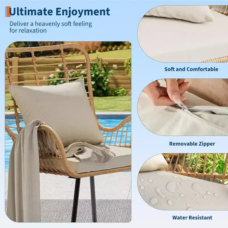 Patio Wicker Chairs Set of 2 - Outdoor/Indoor Boho Rattan Chair with Thick Cushions & Pillows, 330lb Weight Capacity, All Weather Wicker Rattan Chairs