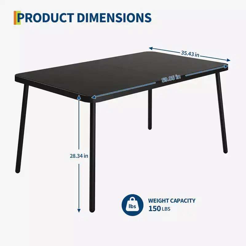 Set da pranzo da esterno TROPOW, tavolo in metallo nero 150x90cm con piano in vetro temperato e 6 sedie in vimini, set tavolo e sedie da patio con cuscini grigi
