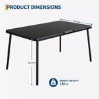 Set da pranzo da esterno TROPOW, tavolo in metallo nero 150x90cm con piano in vetro temperato e 6 sedie in vimini, set tavolo e sedie da patio con cuscini grigi