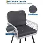 Set da pranzo da esterno TROPOW, tavolo in metallo nero 150x90cm con piano in vetro temperato e 6 sedie in vimini, set tavolo e sedie da patio con cuscini grigi
