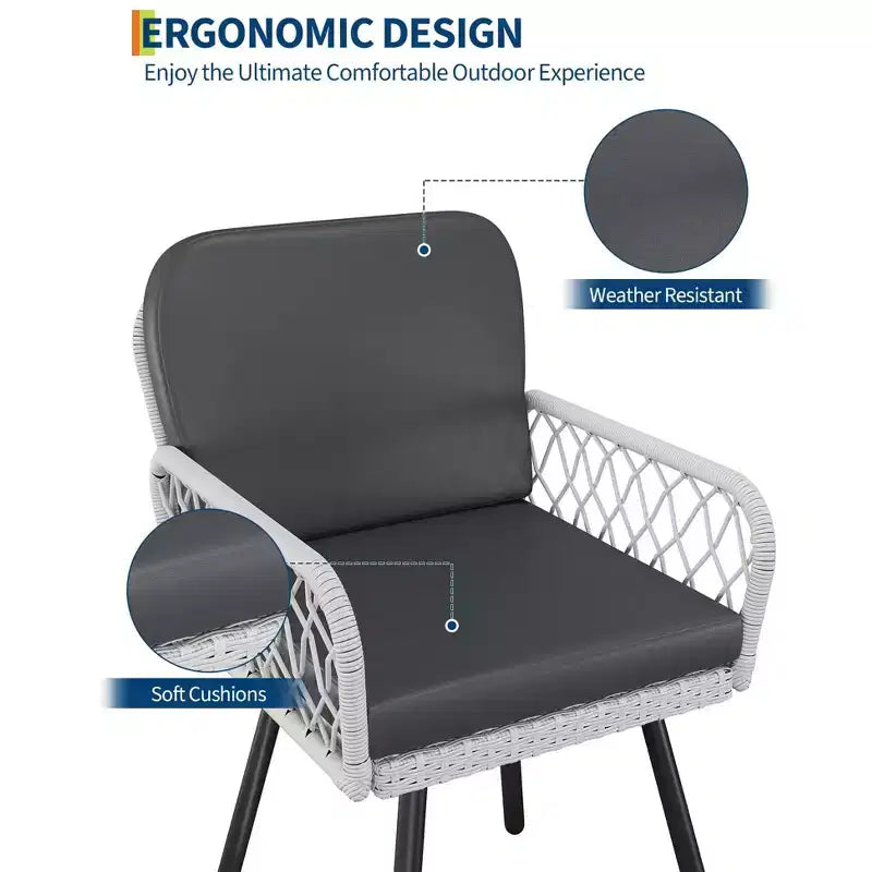 Set da pranzo da esterno TROPOW, tavolo in metallo nero 150x90cm con piano in vetro temperato e 6 sedie in vimini, set tavolo e sedie da patio con cuscini grigi