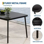 Set da pranzo da esterno TROPOW, tavolo in metallo nero 150x90cm con piano in vetro temperato e 6 sedie in vimini, set tavolo e sedie da patio con cuscini grigi