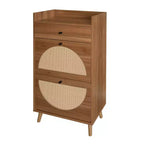 Okak Rattan Shoe Cabinet, Shoe Organizer 3 Panel Flip Drawers, Freestanding Shoe Rack for Entryway, Living Room, Hallway