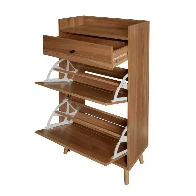 Okak Rattan Shoe Cabinet, Shoe Organizer 3 Panel Flip Drawers, Freestanding Shoe Rack for Entryway, Living Room, Hallway