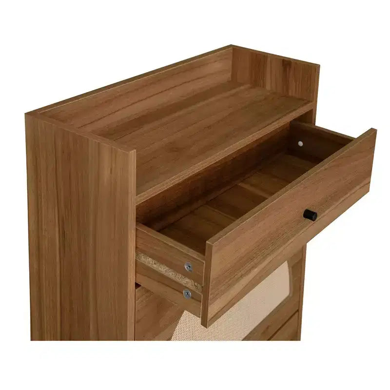 Okak Rattan Shoe Cabinet, Shoe Organizer 3 Panel Flip Drawers, Freestanding Shoe Rack for Entryway, Living Room, Hallway