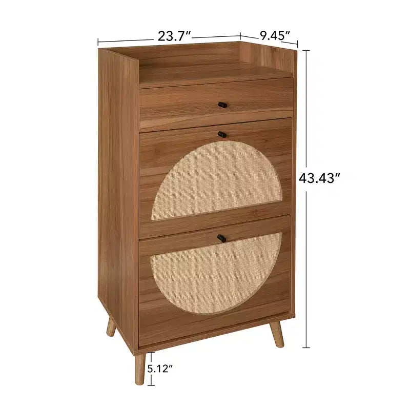 Okak Rattan Shoe Cabinet, Shoe Organizer 3 Panel Flip Drawers, Freestanding Shoe Rack for Entryway, Living Room, Hallway