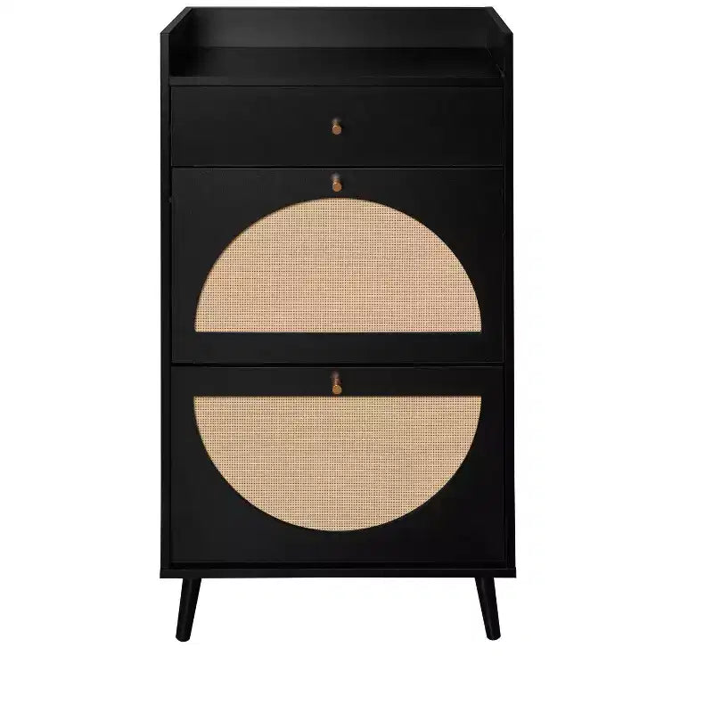 Okak Rattan Shoe Cabinet, Shoe Organizer 3 Panel Flip Drawers, Freestanding Shoe Rack for Entryway, Living Room, Hallway