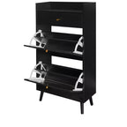 Okak Rattan Shoe Cabinet, Shoe Organizer 3 Panel Flip Drawers, Freestanding Shoe Rack for Entryway, Living Room, Hallway