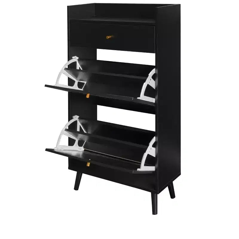Okak Rattan Shoe Cabinet, Shoe Organizer 3 Panel Flip Drawers, Freestanding Shoe Rack for Entryway, Living Room, Hallway