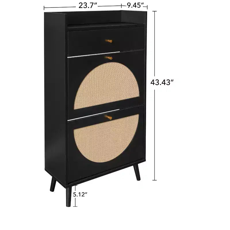 Okak Rattan Shoe Cabinet, Shoe Organizer 3 Panel Flip Drawers, Freestanding Shoe Rack for Entryway, Living Room, Hallway