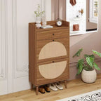 Okak Rattan Shoe Cabinet, Shoe Organizer 3 Panel Flip Drawers, Freestanding Shoe Rack for Entryway, Living Room, Hallway