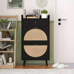 Okak Rattan Shoe Cabinet, Shoe Organizer 3 Panel Flip Drawers, Freestanding Shoe Rack for Entryway, Living Room, Hallway