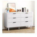 Modern 6 Drawer Dresser with Waveform Fluted Panel Wider Closet Dressers Chest of Drawers Wood Storage Dresser Organizer for Living Rooms