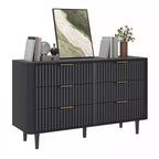 Modern 6 Drawer Dresser with Waveform Fluted Panel Wider Closet Dressers Chest of Drawers Wood Storage Dresser Organizer for Living Rooms
