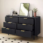 Modern 6 Drawer Dresser with Waveform Fluted Panel Wider Closet Dressers Chest of Drawers Wood Storage Dresser Organizer for Living Rooms