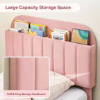 Light Pink Velvet Twin Bed with Bookcase Headboard, Steel Support Legs, Easy Assembly, Quiet
