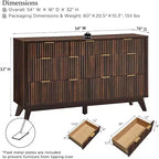 54 Wide Modern 7 Drawer Fluted Dresser with Faux Marble Top & Curved Profile, Dresser TV Stand, Wood Drawer Organizer for Bedroom