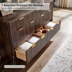 54 Wide Modern 7 Drawer Fluted Dresser with Faux Marble Top & Curved Profile, Dresser TV Stand, Wood Drawer Organizer for Bedroom