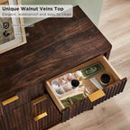 54 Wide Modern 7 Drawer Fluted Dresser with Faux Marble Top & Curved Profile, Dresser TV Stand, Wood Drawer Organizer for Bedroom
