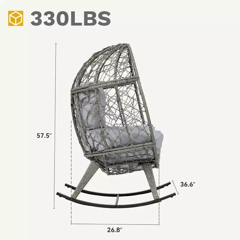 Sedia a Dondolo da Esterno a Forma di Uovo in Vimini, Dondolo da Giardino con Cuscino, Capacità 113kg