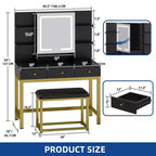 Vanity Makeup Dressing Table Desk w/ Open LED Mirror Hidden Storage & Outlets