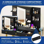 Vanity Makeup Dressing Table Desk w/ Open LED Mirror Hidden Storage & Outlets