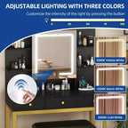 Vanity Makeup Dressing Table Desk w/ Open LED Mirror Hidden Storage & Outlets