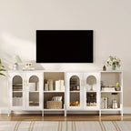 COZONY Madia Credenza da 100 cm con Ante in Vetro, Mobile Contenitore a 2 Ripiani Aperti per Sala da Pranzo, Cucina, Soggiorno