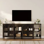 COZONY Madia Credenza da 100 cm con Ante in Vetro, Mobile Contenitore a 2 Ripiani Aperti per Sala da Pranzo, Cucina, Soggiorno