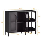 COZONY Madia Credenza da 100 cm con Ante in Vetro, Mobile Contenitore a 2 Ripiani Aperti per Sala da Pranzo, Cucina, Soggiorno