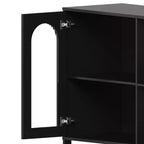 COZONY Madia Credenza da 100 cm con Ante in Vetro, Mobile Contenitore a 2 Ripiani Aperti per Sala da Pranzo, Cucina, Soggiorno