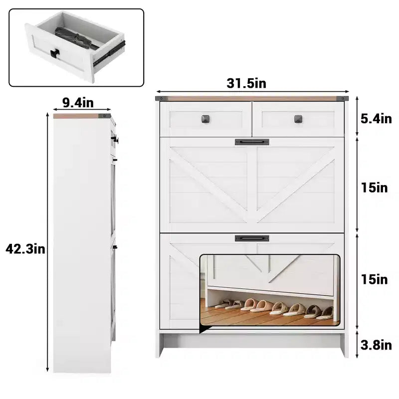 COZONY Modern Slim Shoe Cabinet with 2 Flip Drawers & 2 Standard Drawers, Freestanding Shoe Organizer with Anti-Tip Safety for Entryway, Front Door