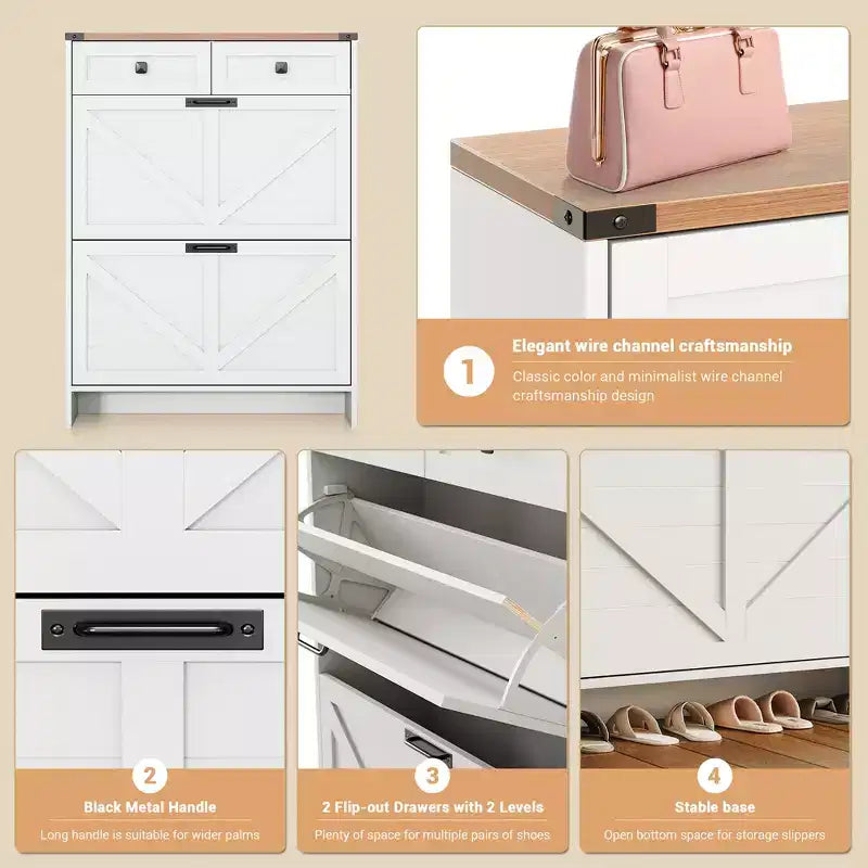 COZONY Modern Slim Shoe Cabinet with 2 Flip Drawers & 2 Standard Drawers, Freestanding Shoe Organizer with Anti-Tip Safety for Entryway, Front Door
