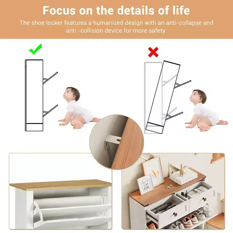 COZONY Modern Slim Shoe Cabinet with 2 Flip Drawers & 2 Standard Drawers, Freestanding Shoe Organizer with Anti-Tip Safety for Entryway, Front Door