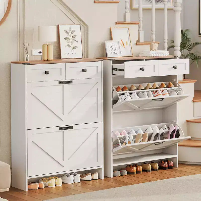 COZONY Modern Slim Shoe Cabinet with 2 Flip Drawers & 2 Standard Drawers, Freestanding Shoe Organizer with Anti-Tip Safety for Entryway, Front Door