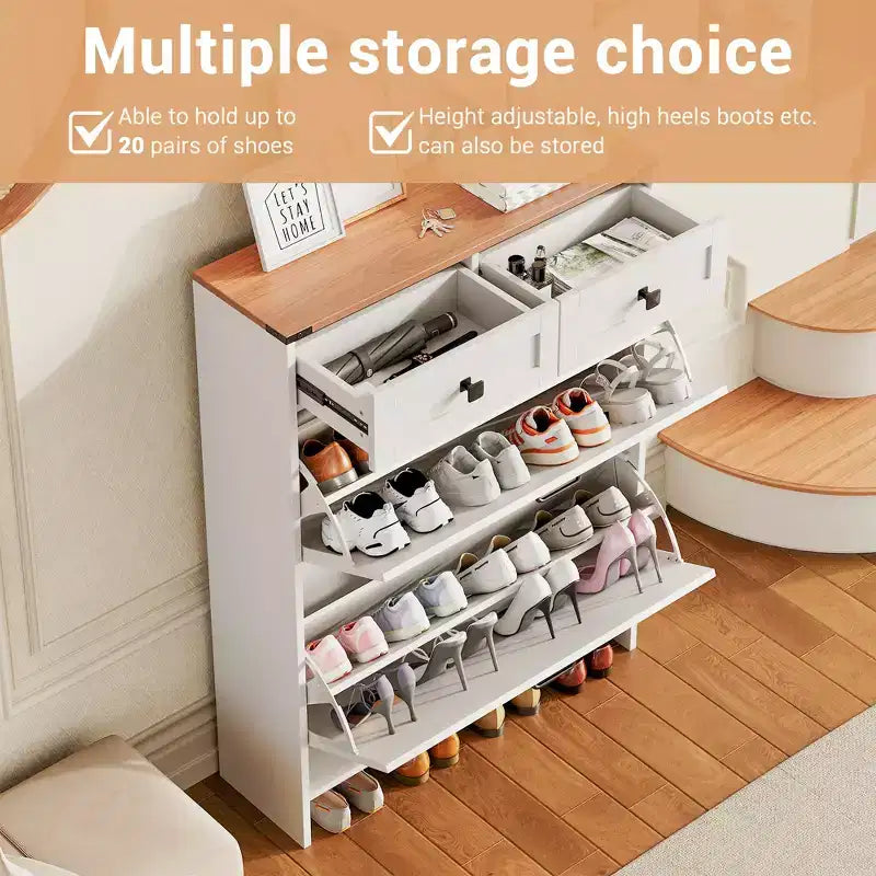 COZONY Modern Slim Shoe Cabinet with 2 Flip Drawers & 2 Standard Drawers, Freestanding Shoe Organizer with Anti-Tip Safety for Entryway, Front Door