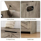 Panca Contenitore in Legno da 47 pollici, Panca per Scarpe da Ingresso con Coperchio a Ribalta e Cerniera di Sicurezza, Grande Baule Giocattoli, Pouf Contenitore per Ingresso Camera da Letto Soggiorno