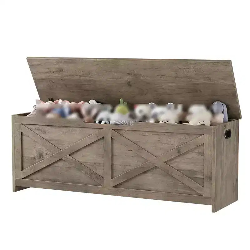 Panca Contenitore in Legno da 47 pollici, Panca per Scarpe da Ingresso con Coperchio a Ribalta e Cerniera di Sicurezza, Grande Baule Giocattoli, Pouf Contenitore per Ingresso Camera da Letto Soggiorno