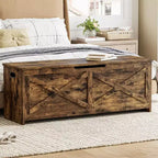 Panca Contenitore in Legno da 47 pollici, Panca per Scarpe da Ingresso con Coperchio a Ribalta e Cerniera di Sicurezza, Grande Baule Giocattoli, Pouf Contenitore per Ingresso Camera da Letto Soggiorno
