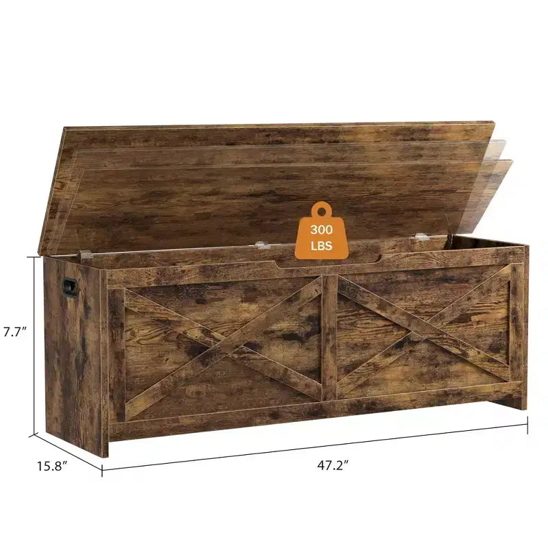 Panca Contenitore in Legno da 47 pollici, Panca per Scarpe da Ingresso con Coperchio a Ribalta e Cerniera di Sicurezza, Grande Baule Giocattoli, Pouf Contenitore per Ingresso Camera da Letto Soggiorno