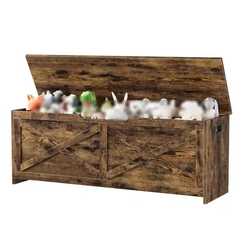 Panca Contenitore in Legno da 47 pollici, Panca per Scarpe da Ingresso con Coperchio a Ribalta e Cerniera di Sicurezza, Grande Baule Giocattoli, Pouf Contenitore per Ingresso Camera da Letto Soggiorno