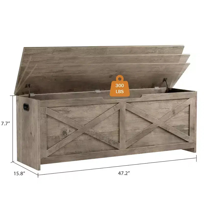 Panca Contenitore in Legno da 47 pollici, Panca per Scarpe da Ingresso con Coperchio a Ribalta e Cerniera di Sicurezza, Grande Baule Giocattoli, Pouf Contenitore per Ingresso Camera da Letto Soggiorno
