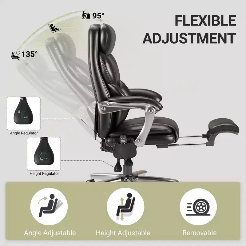 Ora Maison Massage Office Chair with Footrest, 23 Wide Seat Reclining PU Leather Executive Chair with Heat, 4-Point Vibration, 400 lbs Capacity