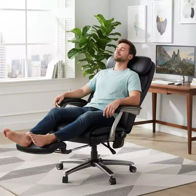 Ora Maison Massage Office Chair with Footrest, 23 Wide Seat Reclining PU Leather Executive Chair with Heat, 4-Point Vibration, 400 lbs Capacity