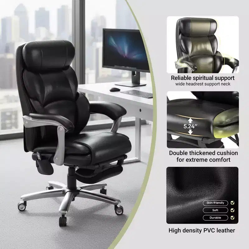 Ora Maison Massage Office Chair with Footrest, 23 Wide Seat Reclining PU Leather Executive Chair with Heat, 4-Point Vibration, 400 lbs Capacity