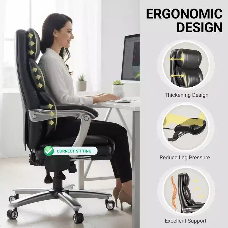 Ora Maison Massage Office Chair with Footrest, 23 Wide Seat Reclining PU Leather Executive Chair with Heat, 4-Point Vibration, 400 lbs Capacity