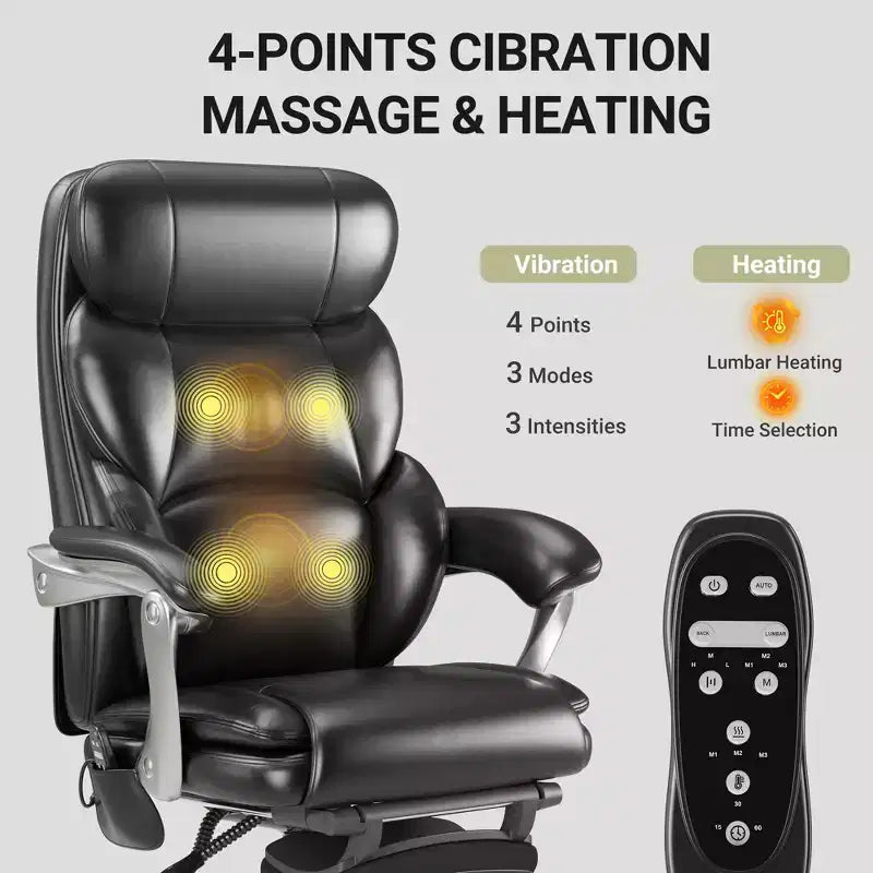 Ora Maison Massage Office Chair with Footrest, 23 Wide Seat Reclining PU Leather Executive Chair with Heat, 4-Point Vibration, 400 lbs Capacity