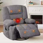 360 Swivel Recliner Chair with Heat and Massage, Recliner for Adults, Single Sofa Seat with 3 Positions, 2 Pockets, 2 Cup Holders and 1 Storage